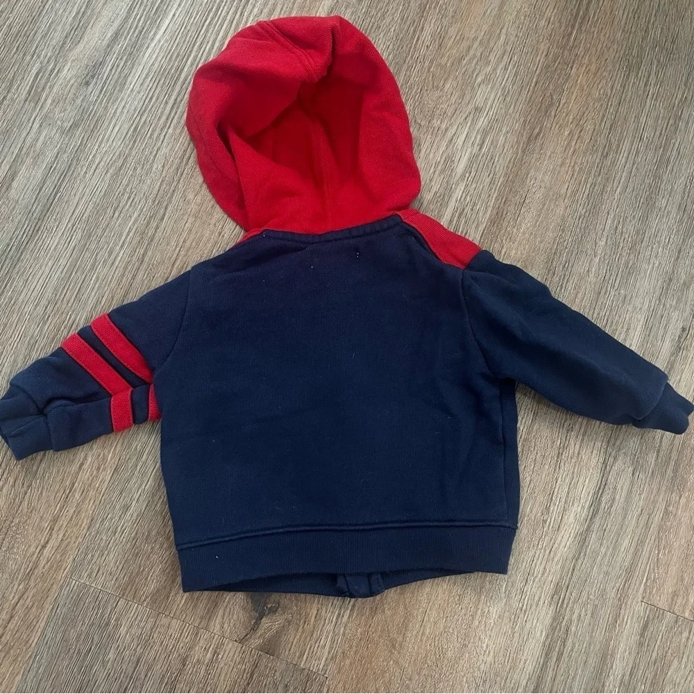 Ralph Lauren Full Zip Up Jacket Baby 3mo Hoodie Red Blue Pony Logo Preppy